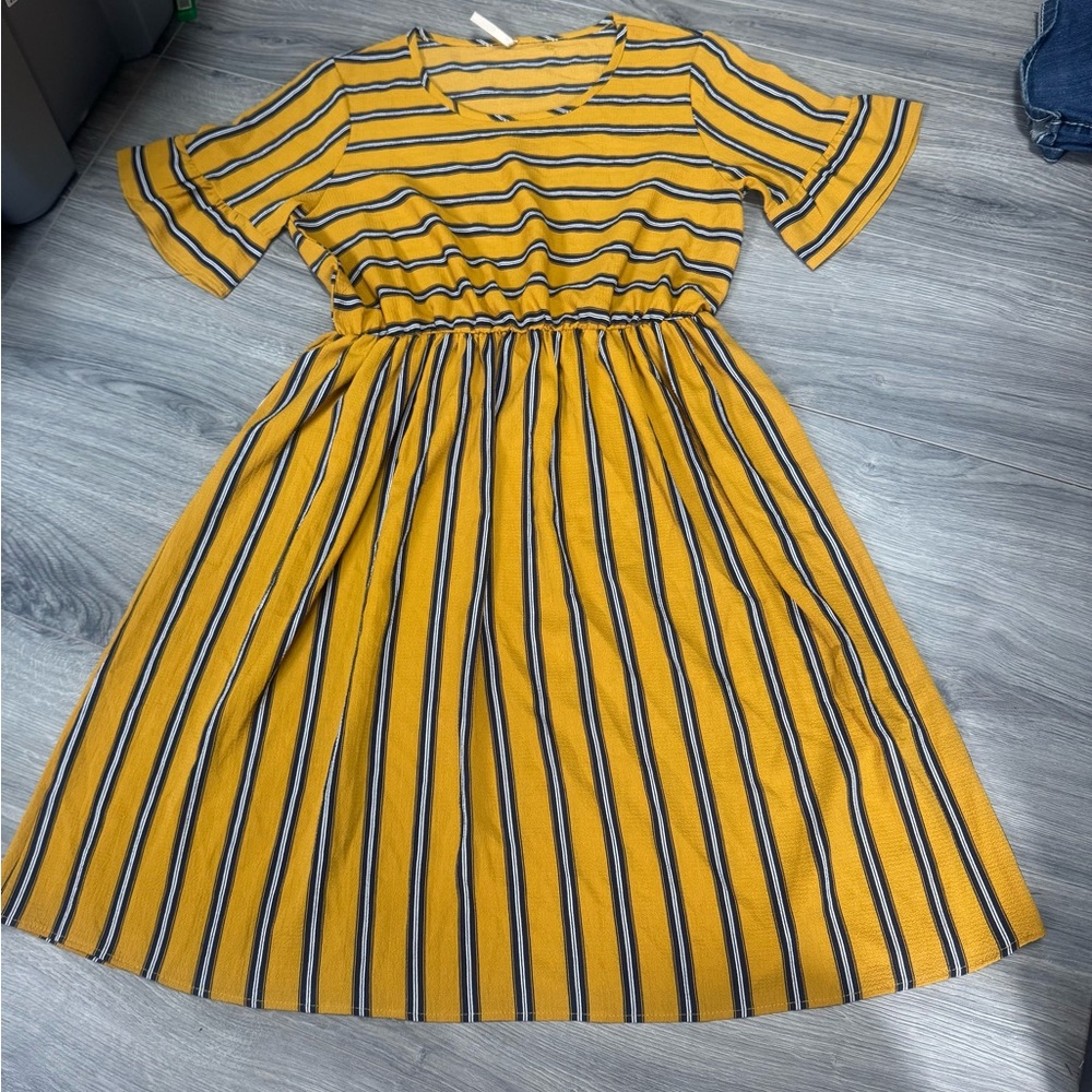 Stylish Yellow and Black Striped Casual Dress